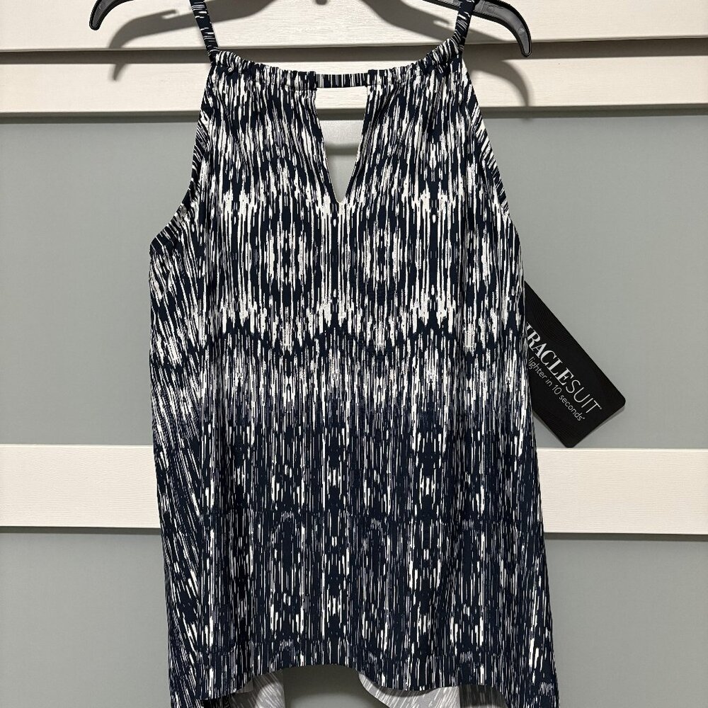 Miraclesuit Navy and White Patterned High-Neck Swim Tank